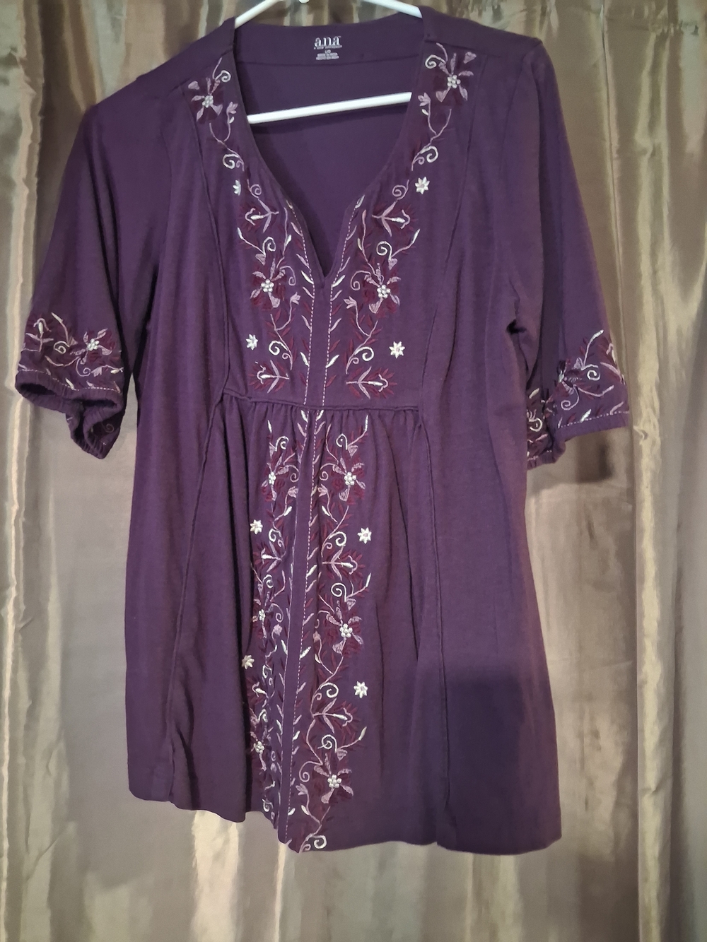 a.n.a Plum Embroidered V-Neck Tunic